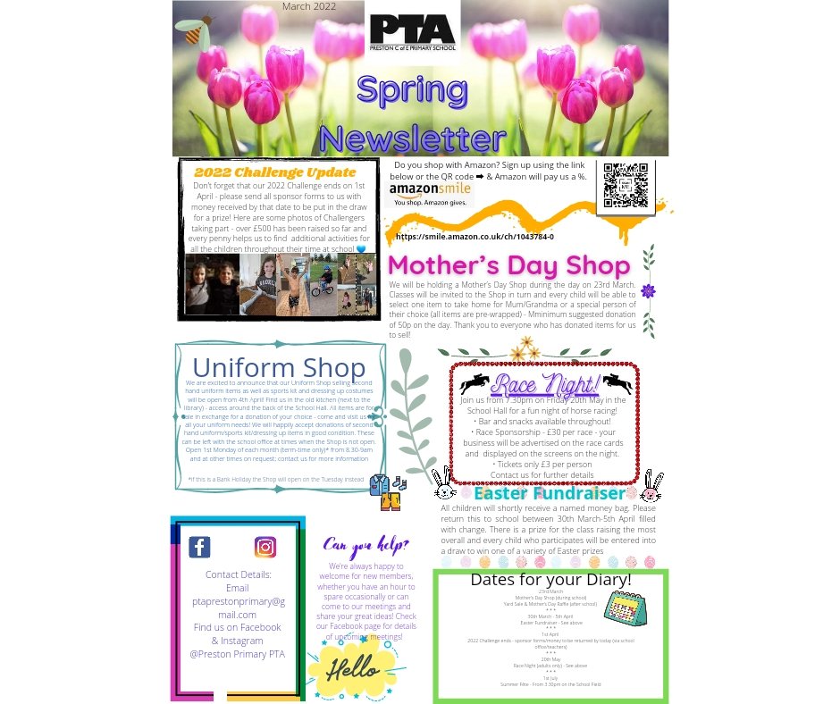 PrestonPrimPTA's tweet photo. Our latest newsletter.

#2022challenge #mothersday #Easter #yeovil #pta https://t.co/7FYx1zeoZ2