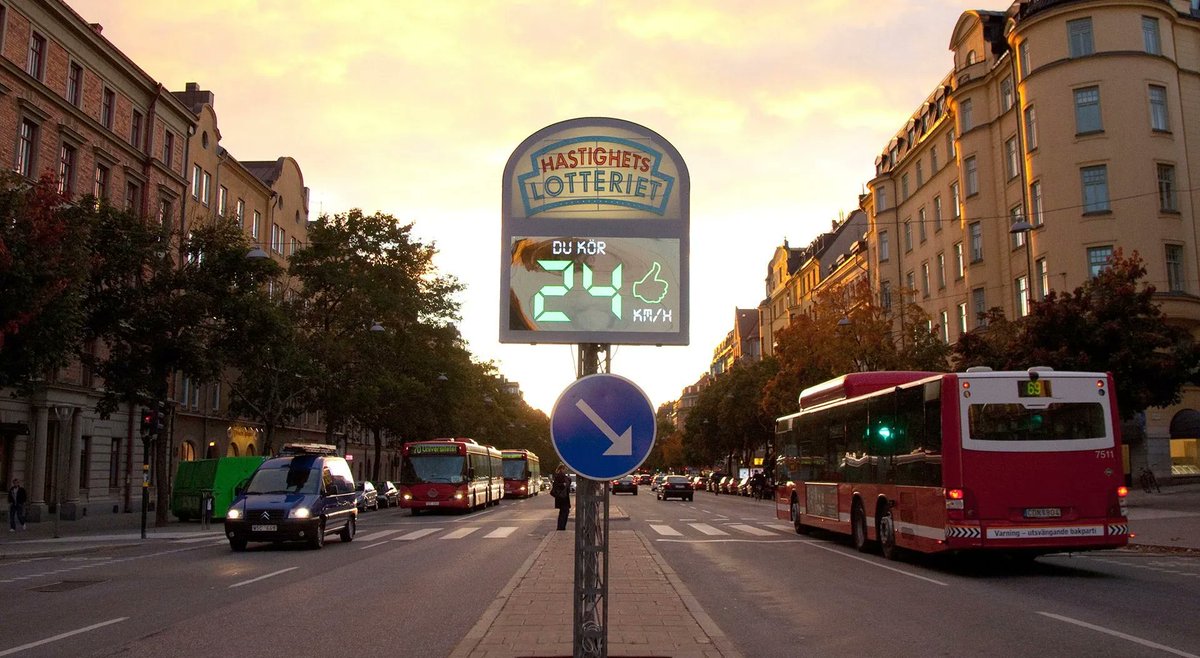 The speed camera lottery in Stockholm. Drive at or under the speed limit and you'll be entered into a lottery where the prize fund comes from the fines that speeders pay. 
Average speed reduced from 32 km/h to 25 km/h (a reduction of 22%).