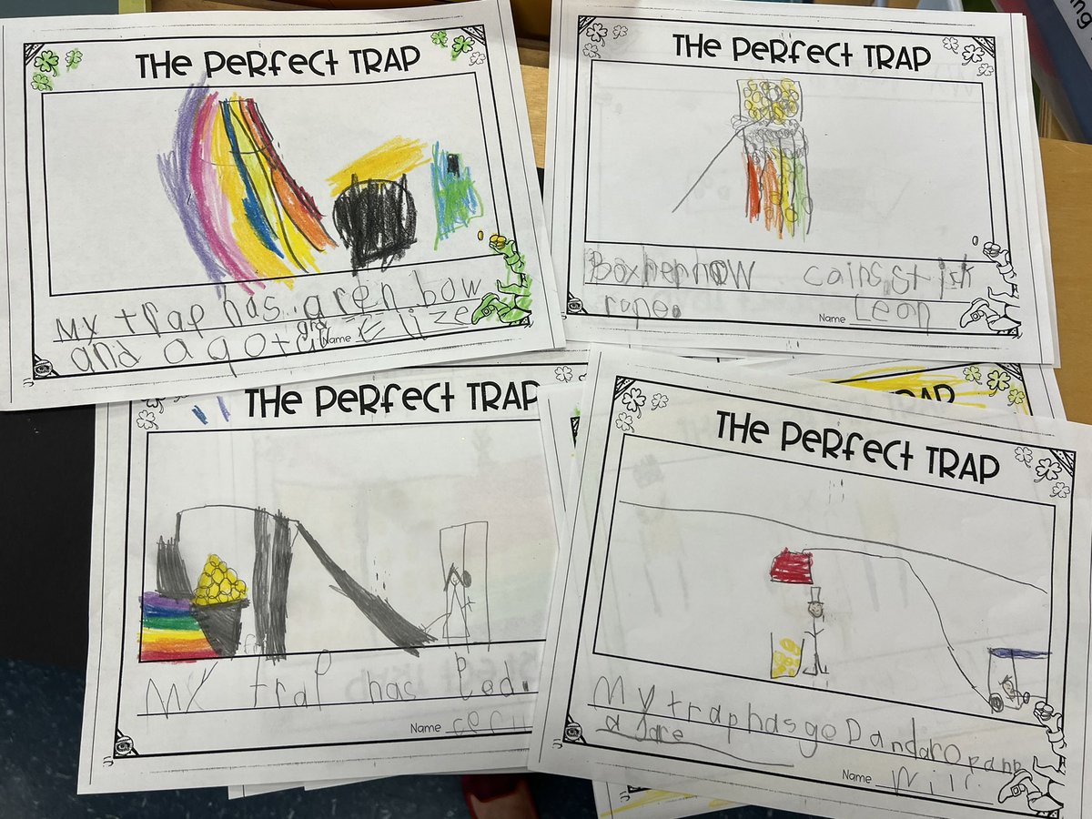 MrsBishopKinder's tweet photo. K students had fun designing leprechaun traps then building them this morning! Looking forward to seeing if any traps work 🍀🌈 #TuckahoeRocks https://t.co/D3Z5RqUbgk