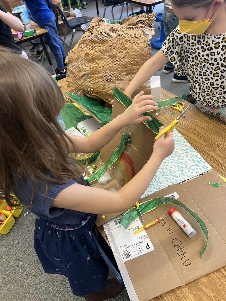 MrsBishopKinder's tweet photo. K students had fun designing leprechaun traps then building them this morning! Looking forward to seeing if any traps work 🍀🌈 #TuckahoeRocks https://t.co/D3Z5RqUbgk