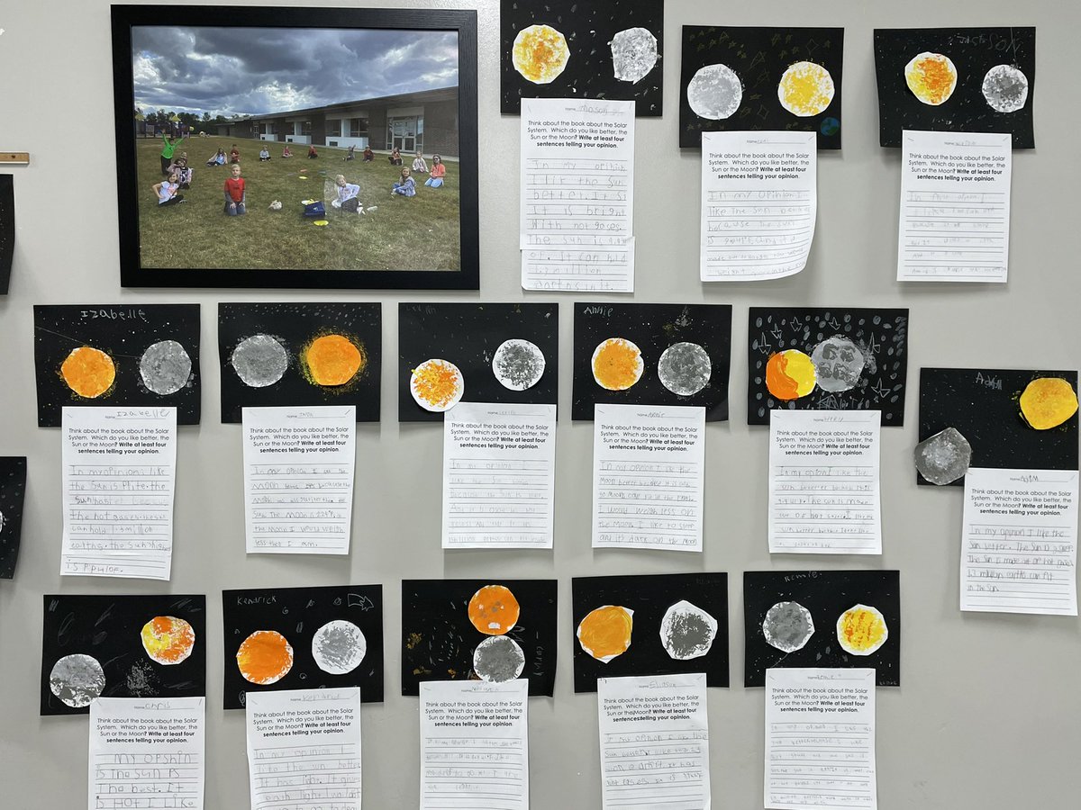 BWEbulldogs's tweet photo. 1st grader opinion pieces about the ☀️ and 🌙! @SouthernHancock https://t.co/fVYwo1I6YU