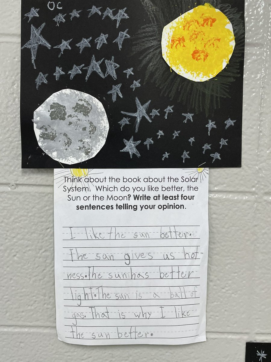 BWEbulldogs's tweet photo. 1st grader opinion pieces about the ☀️ and 🌙! @SouthernHancock https://t.co/fVYwo1I6YU