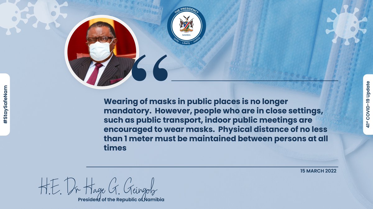 The following new Public Health Regulations will come into force from midnight, 16 March 2022, for a period of 30 days until 15 April 2022
#CovidIsNotOver  #YearOfReimaging