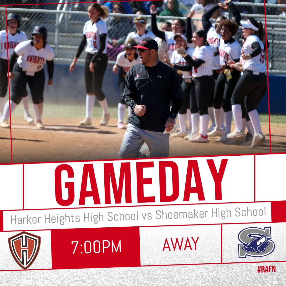 hh_knightsSB's tweet photo. #GAMEDAY Harker Heights High School at Shoemaker! JV starts at 5 with Varsity at 7. #RAFN #BeatShoemaker https://t.co/CNW8KPXt9c