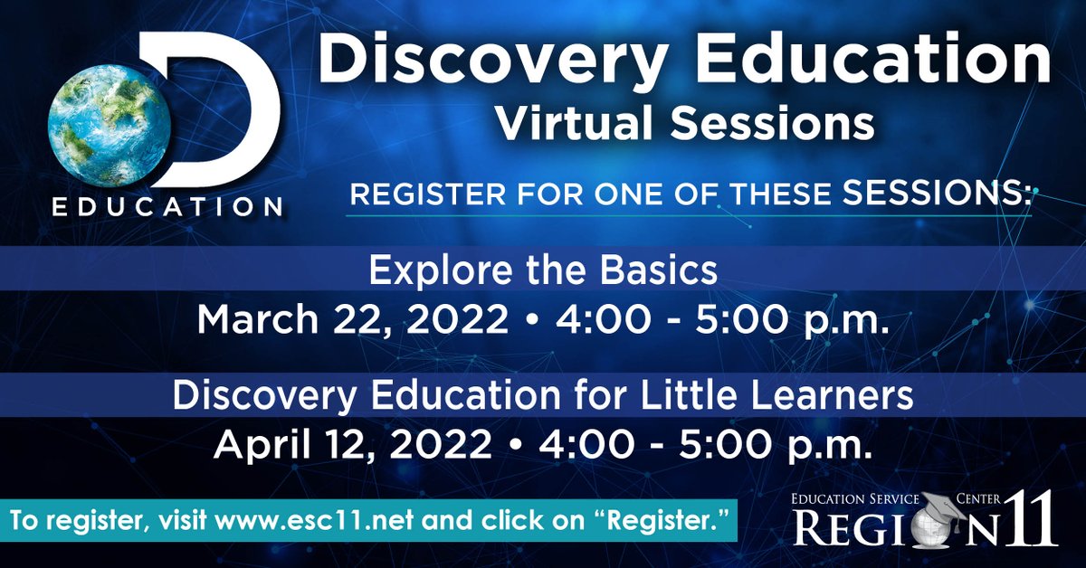 If you're in <a href="/ESCRegion11/">ESC Region 11</a> and you aren't using <a href="/DiscoveryEd/">Discovery Education</a>, you are missing out! Come join us to learn all about it! <a href="/MrsNicoleAdkins/">Nicole Adkins</a> will be with me for Discovery Education for Little Learners!