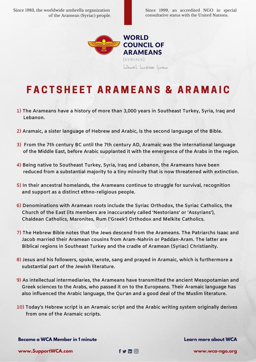 wca_ngo's tweet photo. What have #Arameans & #Jews in common? A lot! For ex.:
2+7: Both are ethnically related / #Semitic 'cousins'!
8+10: Spoken & written #Aramaic shaped their histories!
#BishopFromAdiyaman #Türkiye @johnymesso Rabbi @mchitrik
@AntalyaDF #ADF22 #Meet4Diplomacy #RecodingDiplomacy https://t.co/ZnLzwKBqiR