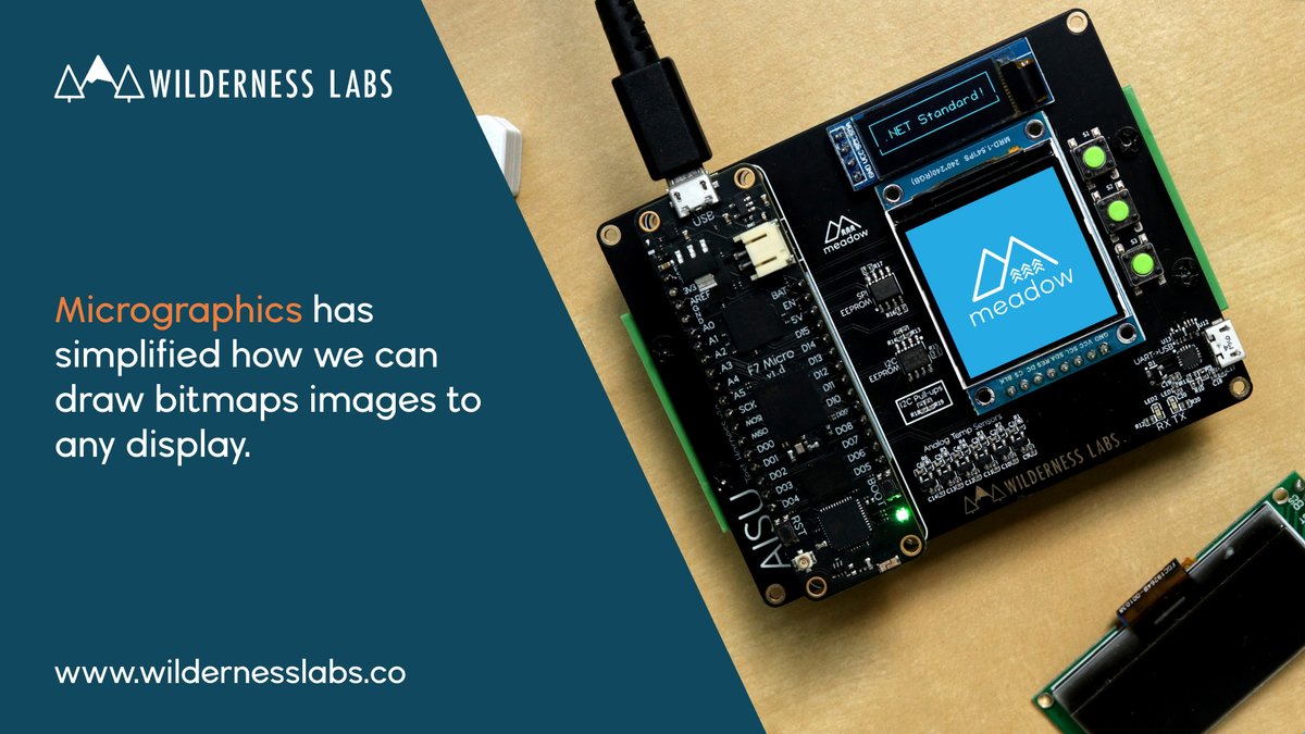 wildernesslabs's tweet photo. With b6.2, you can easily draw bitmap images with a couple of lines of codes using https://t.co/McWKJxQzeM's #MicroGraphics. Read more: https://t.co/wiQPMLJ5gd #meadowiot #dotnet #csharp #micrographics #visualstudio #vscode #graphics https://t.co/Go5w9gxdFE
