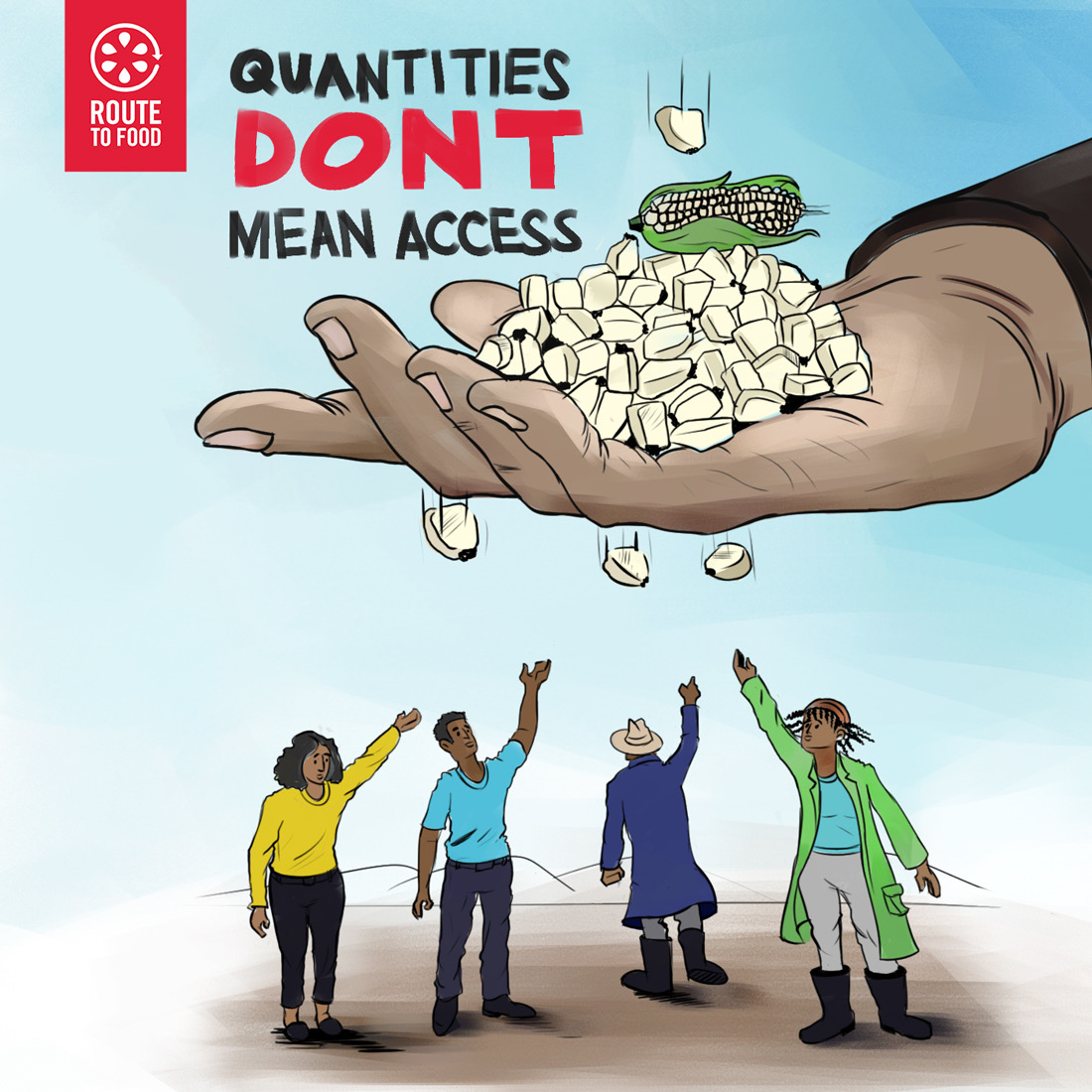 Food security is not a matter of increasing food supply. It is a demand and affordability issue.
Food insecurity must be addressed as a political issue, not an agricultural one.
#lowerfoodprices  
#RouteToFoodKe
Illustration by @gucora_andu