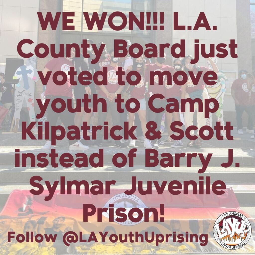 Big win last night at the Board of Supervisors for #YouthJusticeReimagined as we keep fighting for an end to human caging. Organizing made this happen. @YouthJusticeLA  @UrbanPeaceInst @AHJNetwork   @AntiRecidivism @LAYouthUprising     #FreeOurFuture #CareNotCages