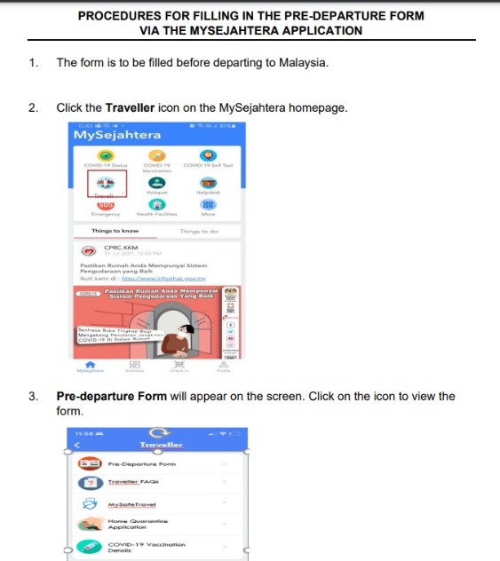 MYEmbMadrid's tweet photo. Requirements To Fill In The Pre-Departure Form Via The MySejahtera Application For Travellers Entering Malaysia From Abroad. https://t.co/pwCR9rgaNr