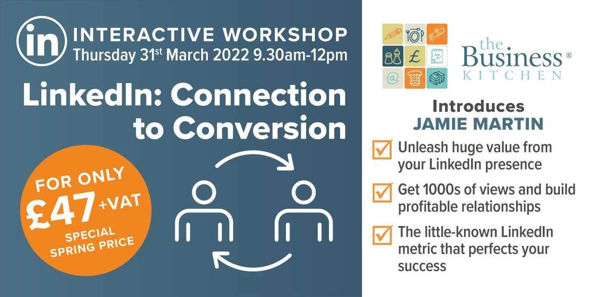 Discover how to optimise your LinkedIn profile at this jam packed, value packed, interactive workshop from our friends over @thebizkitchen on Thursday 31 March.  Special price of £47. Limited places.  Book here  buff.ly/3KFLrwq #businessowners #workshop
