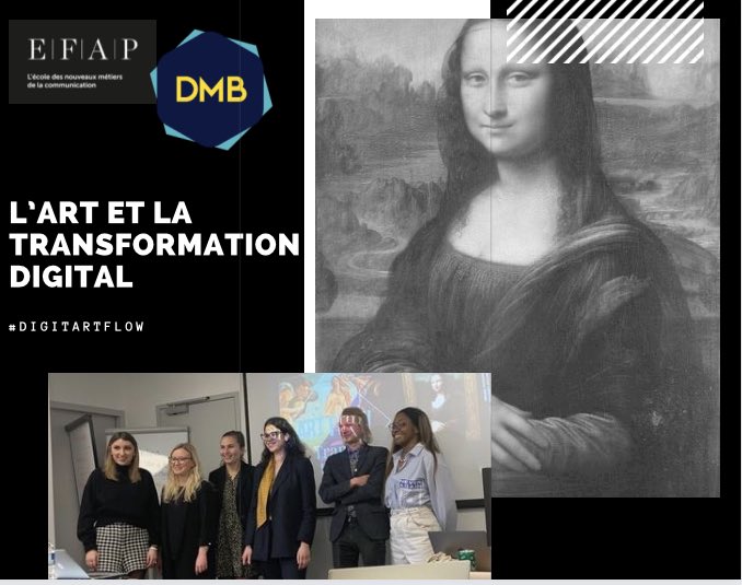 L’Art et la transformation digital 
#digiartflow 

<a href="/VincentMontet/">Vincent MONTET</a> <a href="/clairechabod/">CHABOD Claire</a> <a href="/lpm_dubois/">Louis Dubois</a> @charlotte_pths 
#mbadmb #TransfoNum #digitalart