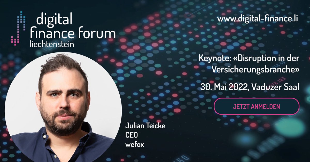 Julian Teicke am Digital Finance Forum
 
Wir freuen uns sehr wefox-Gründer Julian Teicke 🦊 am Digital Finance Forum am 30. Mai in Liechtenstein 🇱🇮 zu begrüssen. Er zeigt auf, wie die Digitalisierung die Finanzbranche durchrüttelt. 🚀 
 
Infos &amp; Tickets: digital-finance.li