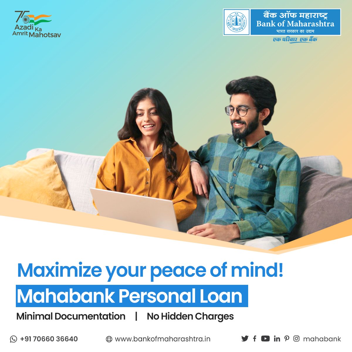 mahabank's tweet photo. Do expenses stop you from enjoying festivities? Choose Mahabank Personal Loan and make your life easier.

Click to Know More: https://t.co/o5YUcrj5AU

#BankofMaharashtra #mahabank #personalloan #instantloan #digiloan https://t.co/Hj8cKwNaam