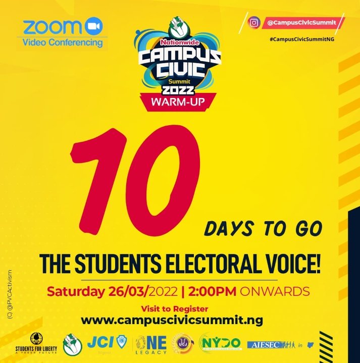 For more info &amp; registration: campuscivicsummit.ng

<a href="/jci_uniben/">JCIN UNIBEN</a> @Jcin_ssse <a href="/jcinswc/">JCI Nigeria, Southwest Collegiate</a> <a href="/JCI_UI/">Junior Chamber Int</a> @JCI_UNILORIN <a href="/campuscivicSUMT/">The Students Electoral Voice!</a> <a href="/MolikSherifdeen/">Molik A.Sherifdeen</a>
<a href="/uchjaycees/">JCIN University College Hospital, Ibadan</a> <a href="/jcin_unibadan/">Unibadan Jaycees</a>
<a href="/jcinfrontier/">JCI NORTHERN FRONTIER</a> <a href="/jcineksu/">JCINEKSU</a>
@JciKadpoly
<a href="/jciikeja/">JCI IKEJA</a> 

#JCINigeria #ONELegacy #JCINCollegiate