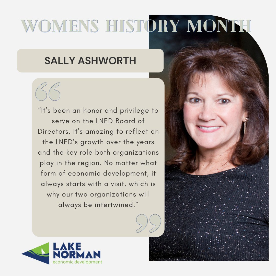 March is #WomensHistoryMonth and LNED is highlighting the strong women on its Board of Directors. Today, we are spotlighting Sally Ashworth, Executive Director at <a href="/VisitLakeNorman/">Visit Lake Norman</a> .