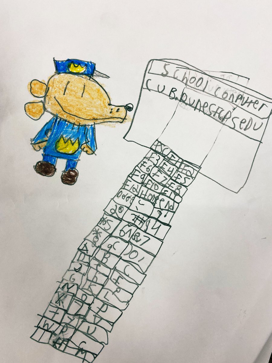 MaggieBrownK12's tweet photo. Kicked off my morning with a student running out of his classroom to give me a picture that he drew for me- Dogman working on a computer. Followed by a first grader rushing over to give me a hug. Not a bad way to start the day!🙂 #CubRunCubbies #fcpssbts #OnlyInElementary https://t.co/3uGipMILr8