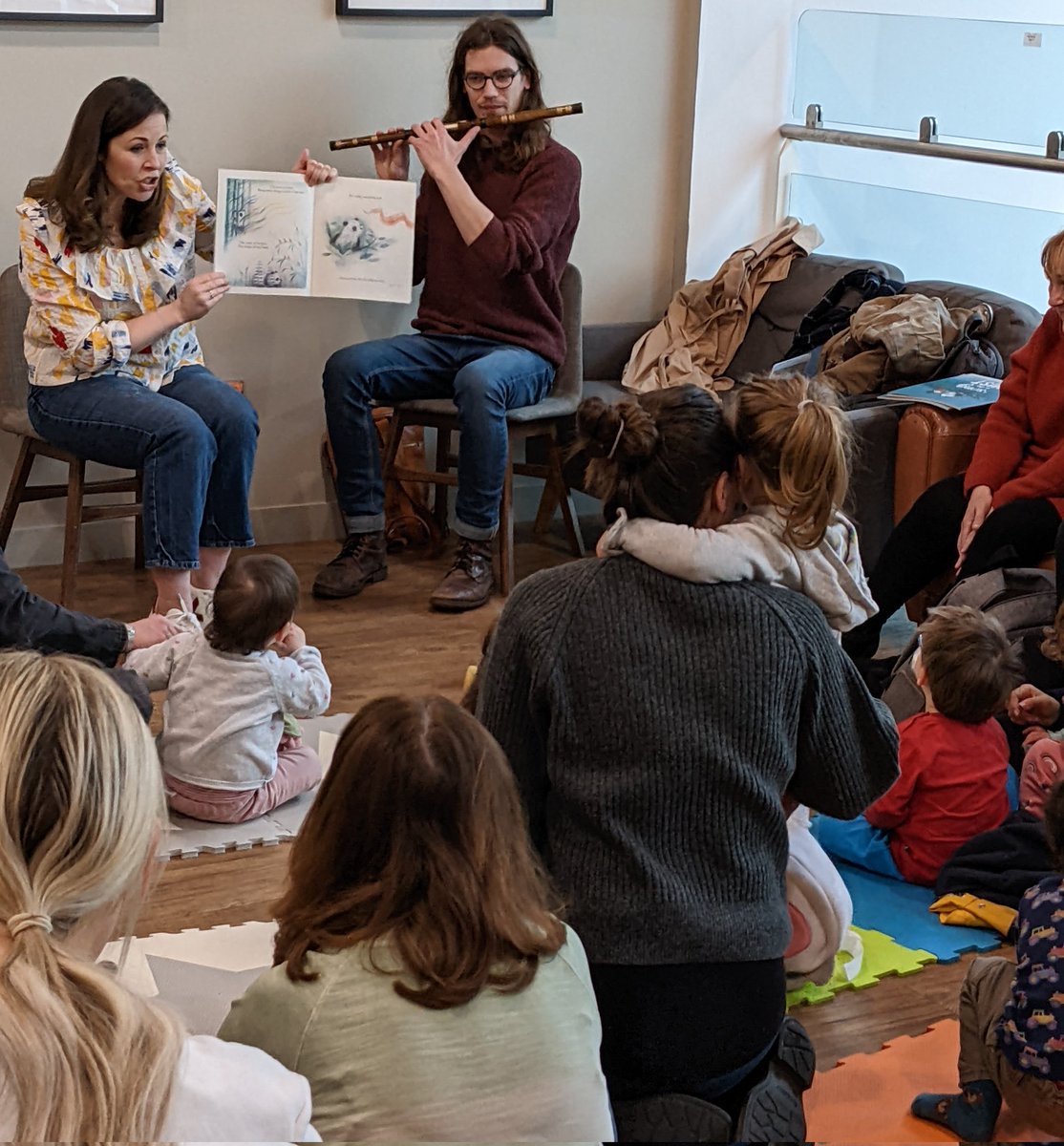WaterstonesAlty's tweet image. Thank you so much to author @CorrinneAveriss &amp;amp; musician @PartridgeSamuel for not one, but two musical storytimes today! Corrinne read her book A Song in the Mist (with gorgeous illustrations by @FionaWoodcock) accompanied by Sam on a bamboo flute just like the one in the story!