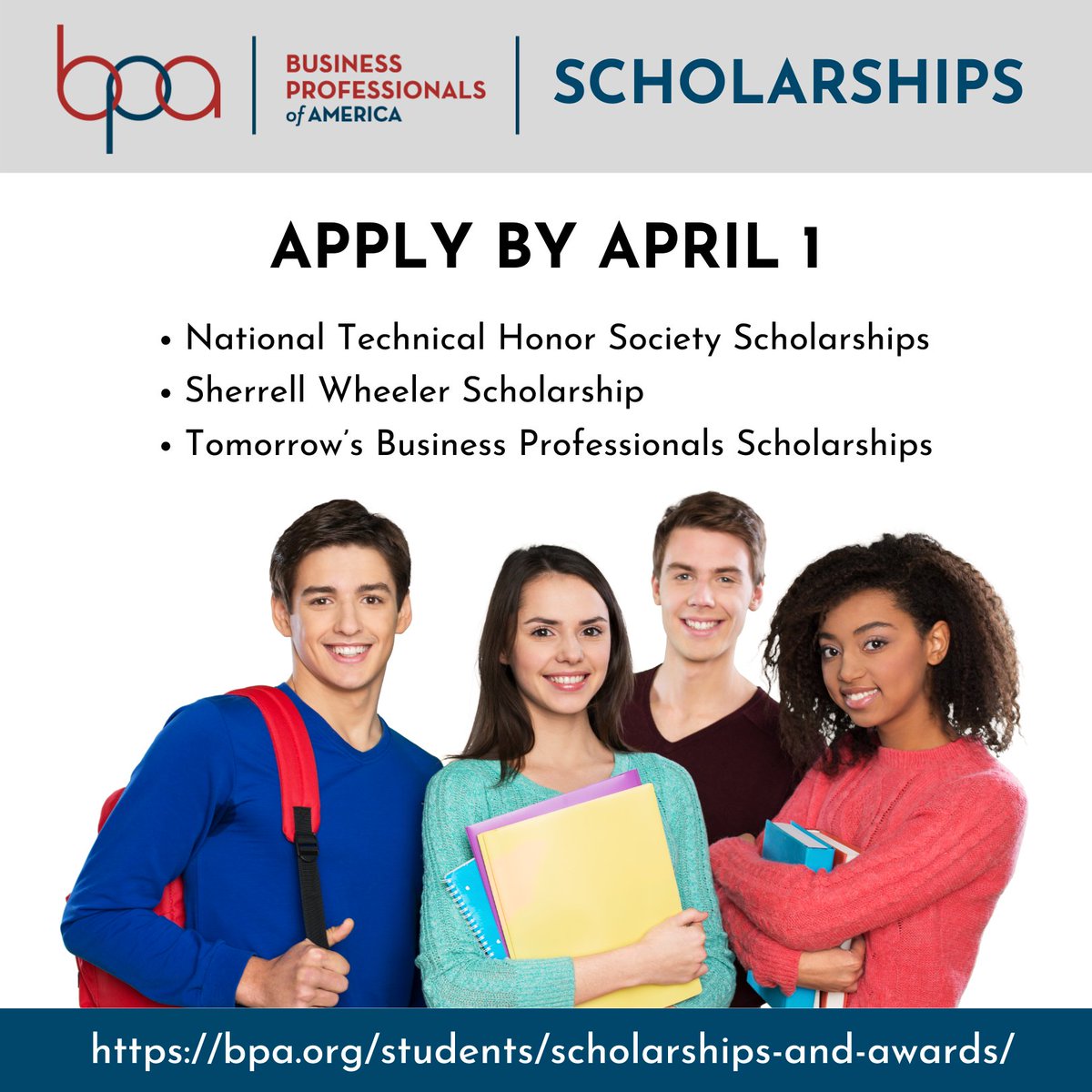 BPAconnect's tweet photo. Secondary and Post-secondary members should check out the BPA scholarship opportunities. But don’t delay—the application deadline is April 1. Learn more: https://t.co/r2qWiFQQDa https://t.co/NMcfvRwquO