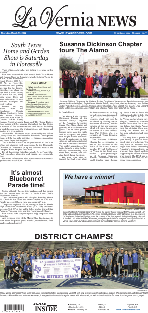 LaVerniaNews's tweet photo. This week's La Vernia News is live online. Subscribers can access by using the link below. Watch for the newspaper on newsstands Wednesday and in the mail to subscribers Thursday. Subscribe at https://t.co/JM9geAx4eF
#gowilson #lavernianews #
https://t.co/5qOI8Us8Ti https://t.co/A8V6806k7M