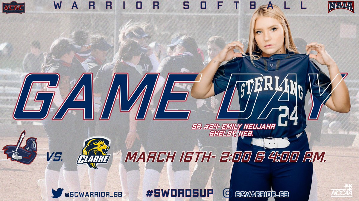 SterlingCSports's tweet photo. Game Day! @SCWarrior_SB takes on the Clarke University Crusaders in Sterling today!

⏰: 2:00 &amp; 4:00 pm
📍: Sterling, Kan.

G1
🎥: https://t.co/ZawiXABZxl
📊: https://t.co/A3cpFCS76O
G2
🎥: https://t.co/hioYGUWAoI
📊: https://t.co/q16vSJDVmD https://t.co/r9tfkQ8j0q