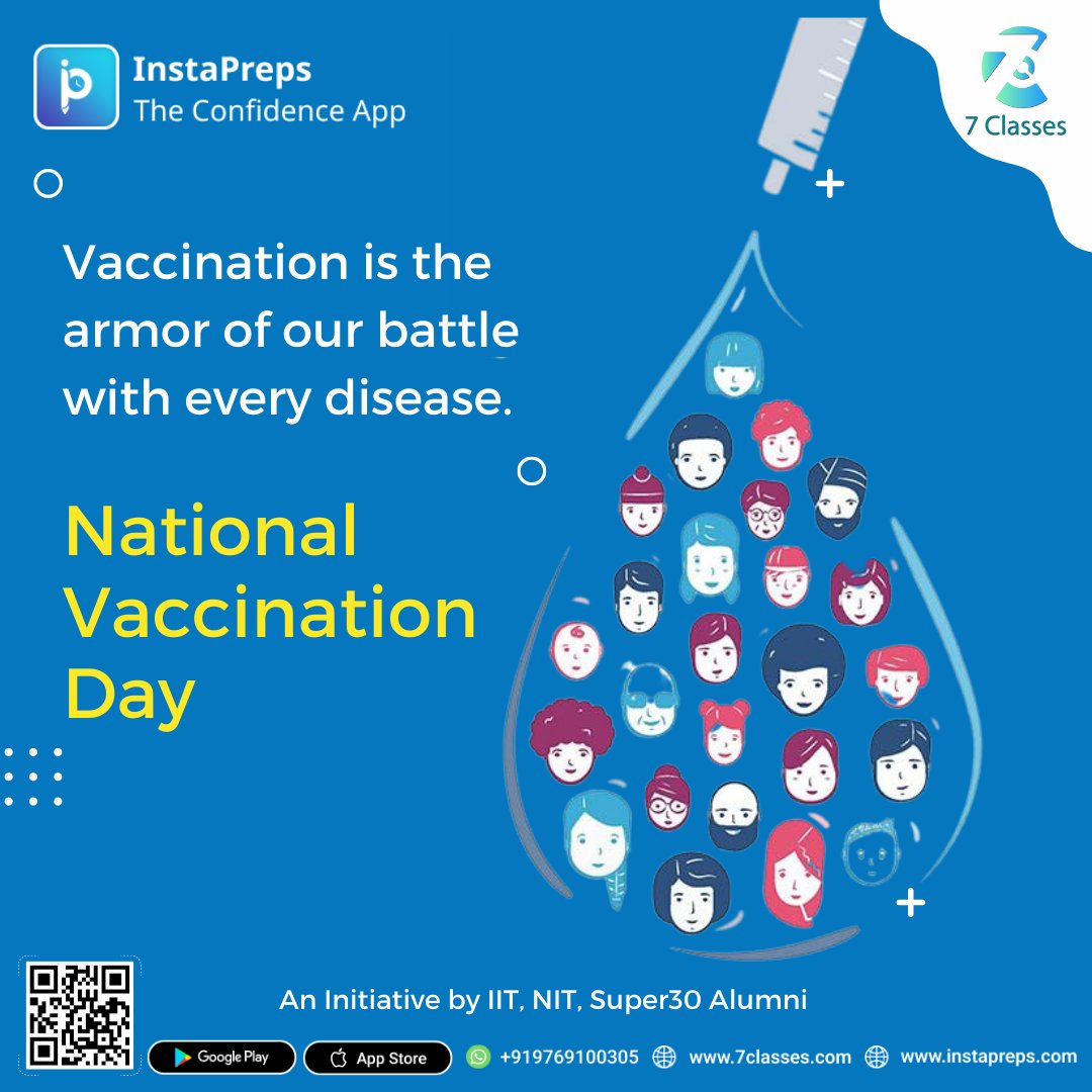 instaprepsai's tweet image. We've always heard Precaution is better than cure so this #NationalVaccinationDay let's put that in action by getting ourselves vaccinated!💉
An initiative by IIT, NIT &amp;amp; Super 30 Alumni.
Download the App - bit.ly/27rd01
#anupraaj #7classes
#instapreps #vaccinationday