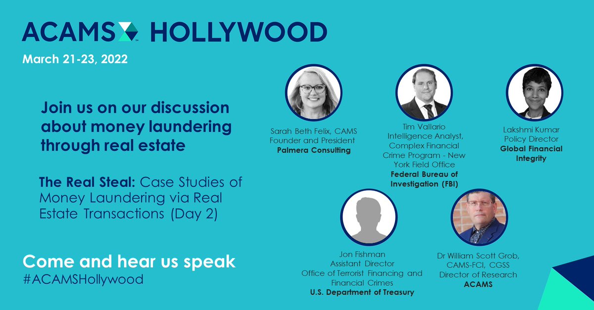 DrGrob_CAMS's tweet photo. Let's stop criminals laundering through real estate.  Join me at the #ACAMSHollywood Conference examining the threat and possible next steps.
#ACAMS_AML

https://t.co/Sm6yS4sf1c https://t.co/18RuZ2cF7x