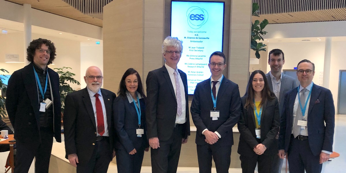 essneutron's tweet photo. Today we were honoured to receive French Ambassador @e_de_gonneville and @FranceinSweden at #ESS. 🇫🇷 is an important member country and a major contributor to the international research facility under construction in Lund, 🇸🇪. Thanks for visiting ESS and welcome back! https://t.co/Xx6ROpGGIH