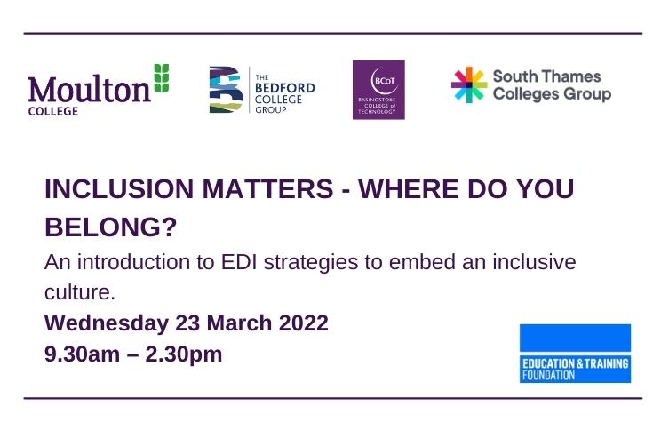 Only a week to go until our online conference sharing best practice on EDI: Inclusion Matters - Where do you belong featuring @LindseyWSC, <a href="/ipryce/">Ian Pryce CBE</a>, <a href="/Corrie1Harris/">Corrie Harris</a> and more.
Find out more and book your place today booking.etfoundation.co.uk/course/details…
<a href="/E_T_Foundation/">Education Training Foundation</a> #EDI #CPD #Training