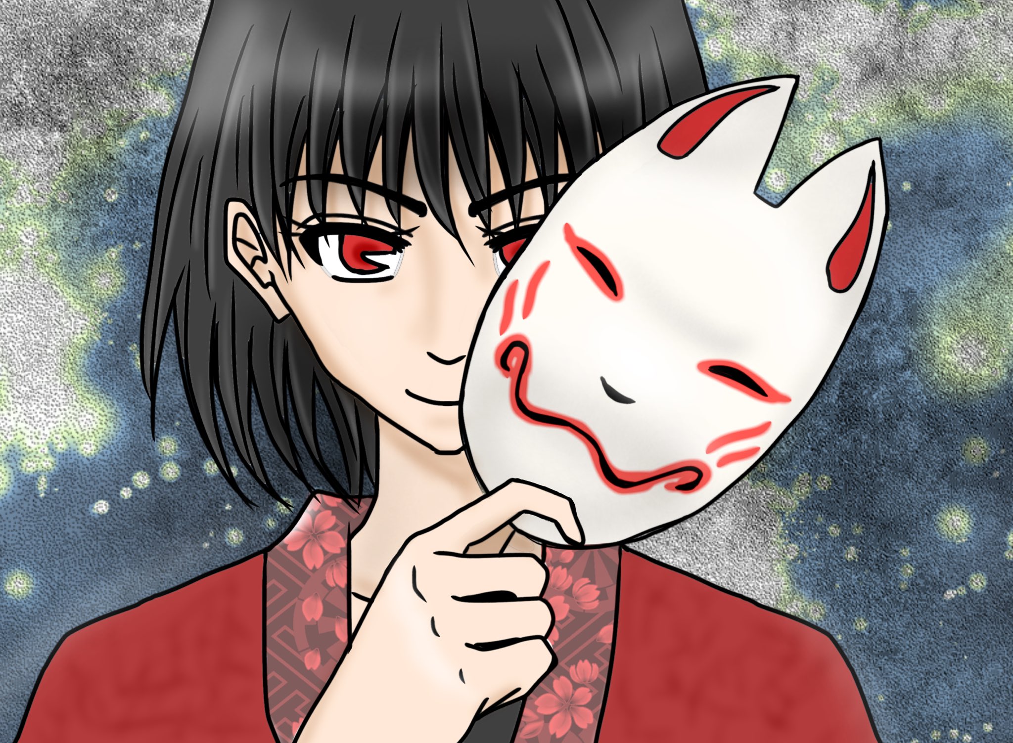 ちゃんねこ みっちーの 金田一少年の事件簿 の能面演出かっこいいなと思って 意欲のあるうちに描いてみた 能面じゃなくて狐の面だけど イラスト 落書き お面 アイビスペイント 金田一 T Co K1a5tciiq4 Twitter