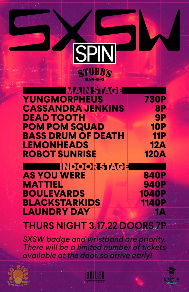 SPIN's tweet photo. If you’re in Austin for #SXSW, don’t miss out! Thursday 3/17 featuring @TheLemonheads, @pompomsquad, @blackstarkids, @CassFreshUSA, @bassdrumofdeath, and more 🔥

@SXSW badge priority. A limited number of tickets will be sold at the door. https://t.co/71adm8eELA