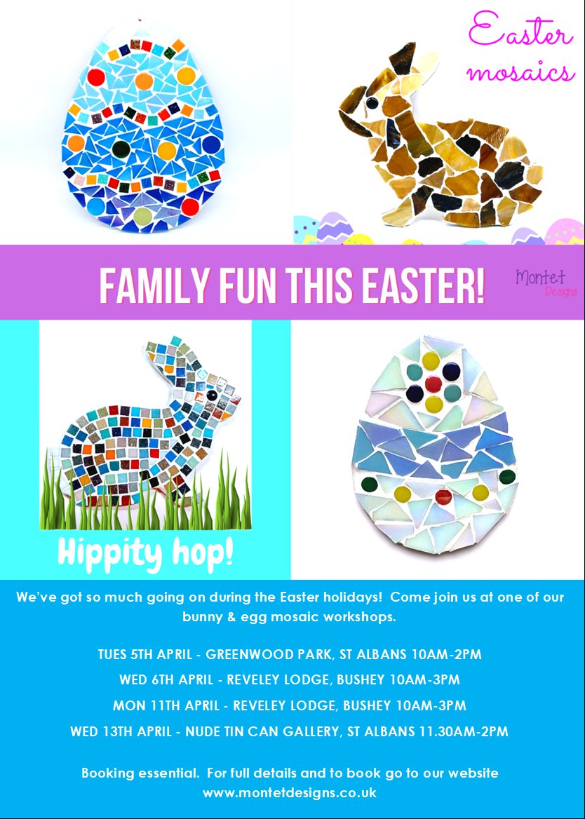 montetdesigns's tweet photo. We've got loads going on and plenty of choice this Easter! 🐰🐣  And you know this isn't just for the little ones! Come get your craft on and make a bunny....you know you want to!!😁  https://t.co/gCsDw97ZYB🐥
#familytime #mosaicart #hertsfamilies #hertsmums #stalbans https://t.co/xG0MOFEs6W
