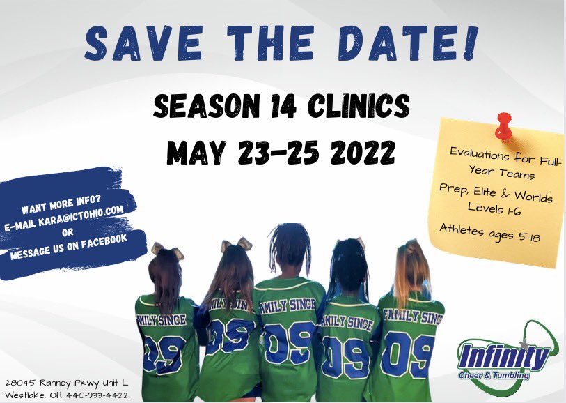 ‘Tis the season….. to mark your calendars for season 14 clinics!