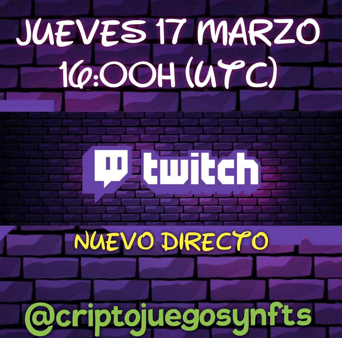 nfts_y's tweet photo. ¿Qué nos deparará el directo de mañana? ¡No os lo perdáis! 🤪

Jueves 17 de Marzo, 16:00h (UTC), ¡Os espero!

#Twitch #Directo #Live #NftGame #Nft #Criptojuego #Criptomoneda #Token #CJ #PlaytoEarn https://t.co/E9zrppexIK
