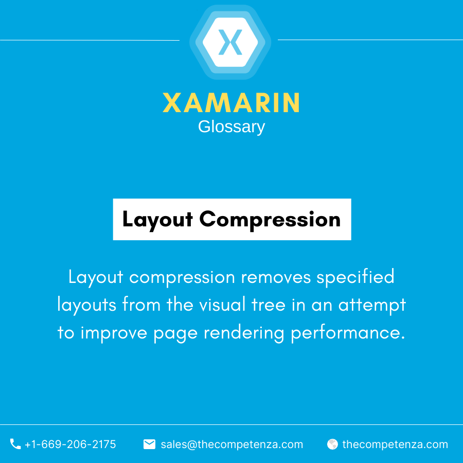 thecompetenza's tweet photo. This week's Xamarin Term: Layout Compression

Layout compression removes specified layouts from the visual tree in an attempt to improve page rendering performance.

#xamarin #learntoday #techterms #learnbasic https://t.co/VJR6X2z0TZ