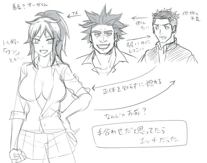 TSキャラ案 オーガくん 根はいいやつだけどあまりに強すぎて孤高の番長になってる大男(気のいいバカ)のTS無知シチュが見たいな～というやつです #TSF 