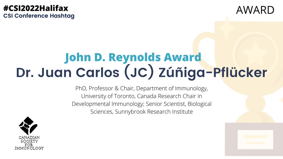 Canadian Society for Immunology (@cdnimmunol) on Twitter photo Congratulations to Dr. Juan Carlos (JC) Zúñiga-Pflücker from <a href="/UofT/">University of Toronto</a> <a href="/Sunnybrook/">Sunnybrook Health Sciences Centre</a>, this year's recipient of the John D. Reynolds Award!
csi-sci.ca/_Library/_docu… Congratulations to Dr. Juan Carlos (JC) Zúñiga-Pflücker from <a href="/UofT/">University of Toronto</a> <a href="/Sunnybrook/">Sunnybrook Health Sciences Centre</a>, this year's recipient of the John D. Reynolds Award!
csi-sci.ca/_Library/_docu…