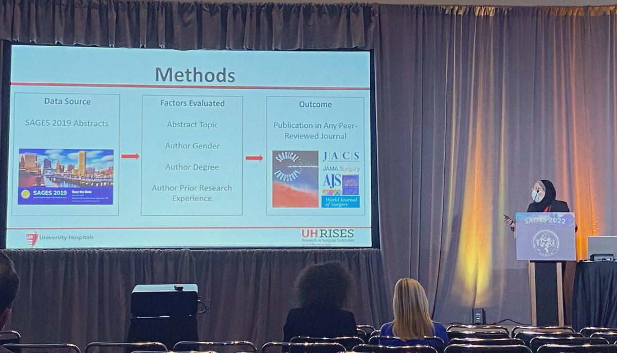 Research fellow Dr. Diana Jodeh kicking off @UHSurgeryHealth presentations at #SAGES2022 discussing which conference presentations make it to publication. @UHSurgeryRes @EmilySteinhagen @slsteinmd1 @Laparoscopes @DrMeridithG @UHhospitals @SAGES_Updates
