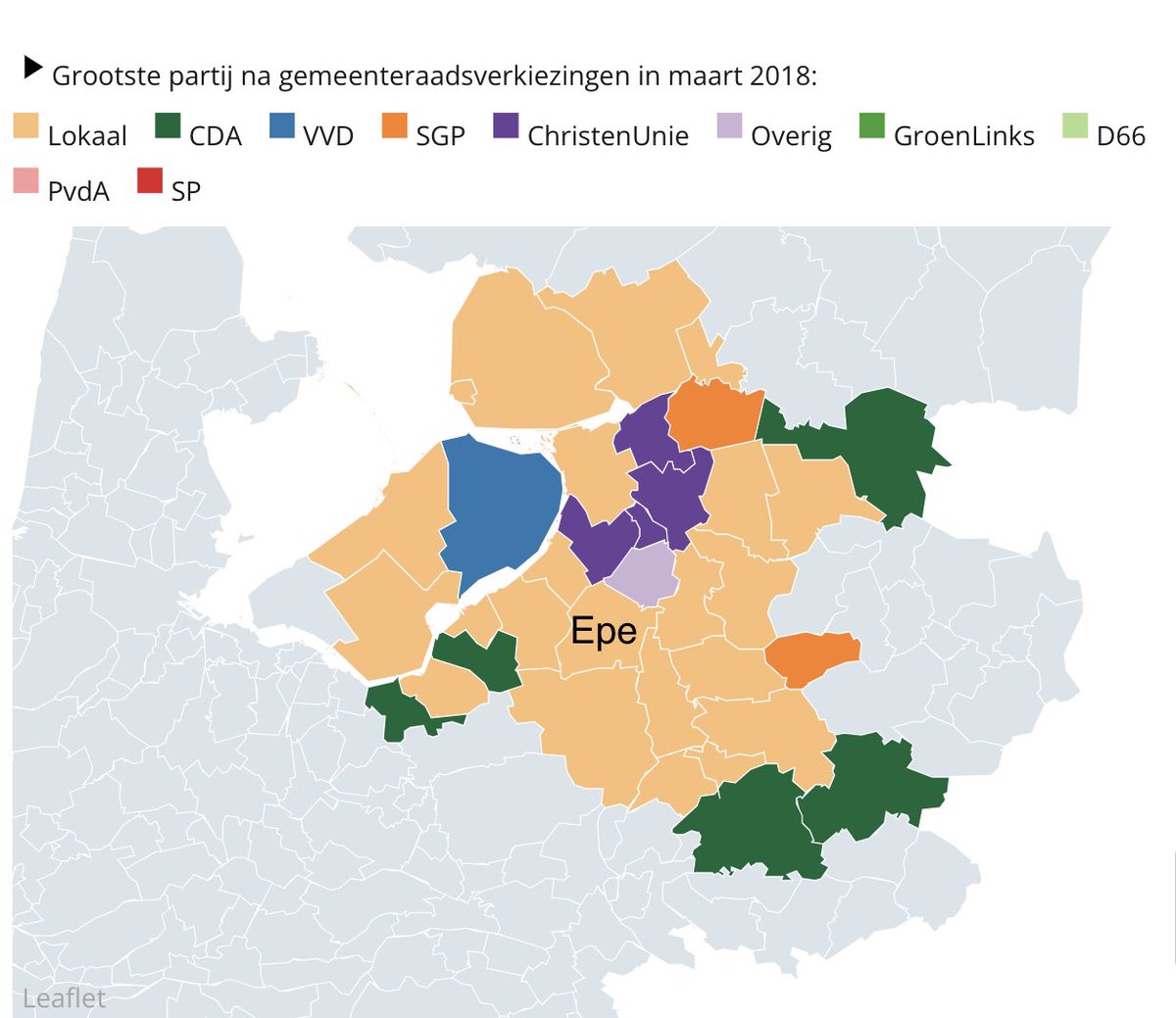 Geel: lokale partij de meeste stemmen in 2018. In de gemeente Epe: Nieuwe Lijn.