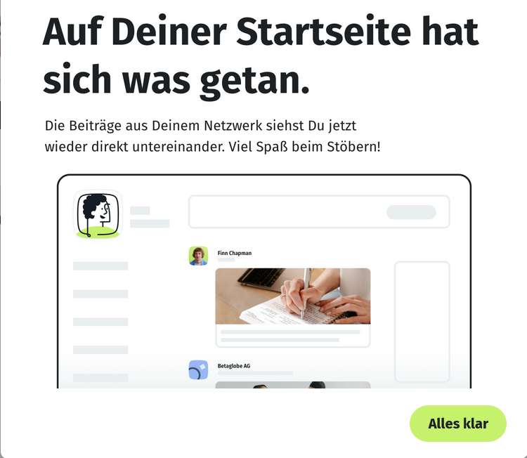 dialogine's tweet photo. Sit es paar Wuche isch XING am Umstelle vo de kachlete Startsiite zumene vertikale Feed.
Ich find's guet, es git meh Dynamik.
Öb's dur das au meh Interaktione git, wird sich i de nächste Wuche zeige.
#XINGNews #Startseite https://t.co/v5Uyh43E00