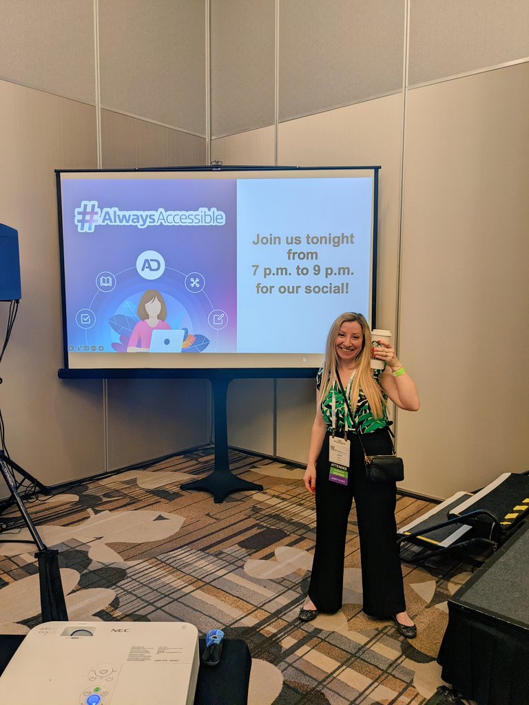 LauraClarkLincs's tweet image. Day 3, coffee bigger than my face to start the day!
Can&apos;t wait for another day of meeting, learning and our social, Platinum room one 7pm-9pm #AlwaysAccessible #AlwaysAbleDocs #AbleDocs #CSUNATC22