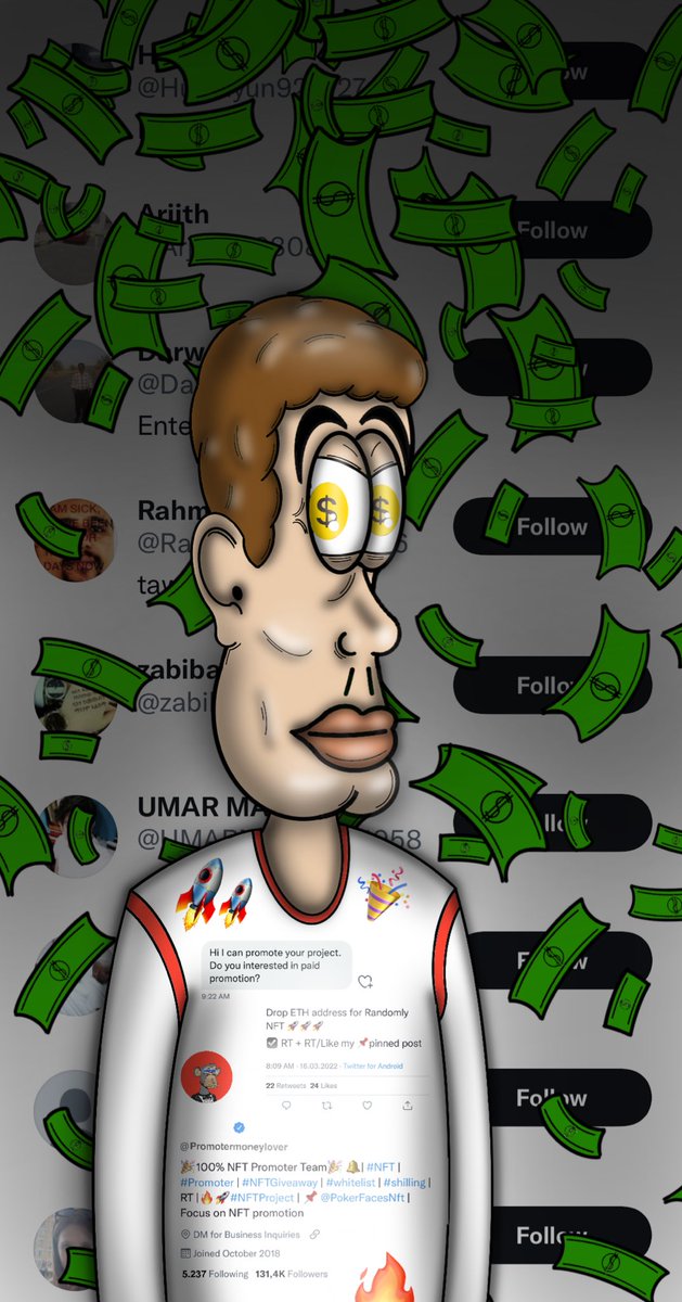 ButtEyesNFT's tweet photo. We decided to dedicate a piece to the lovely promoters on twitter NFT space, since they have a huge impact on the NFT market(!).

Honest promoters, please don't get offended. 

#NFT #NFTCommunity #NFTCollection #NFTProject #NFTdrop #NFTcollectibles #OpenSeaNFT #opensea https://t.co/mKkmV5U2po