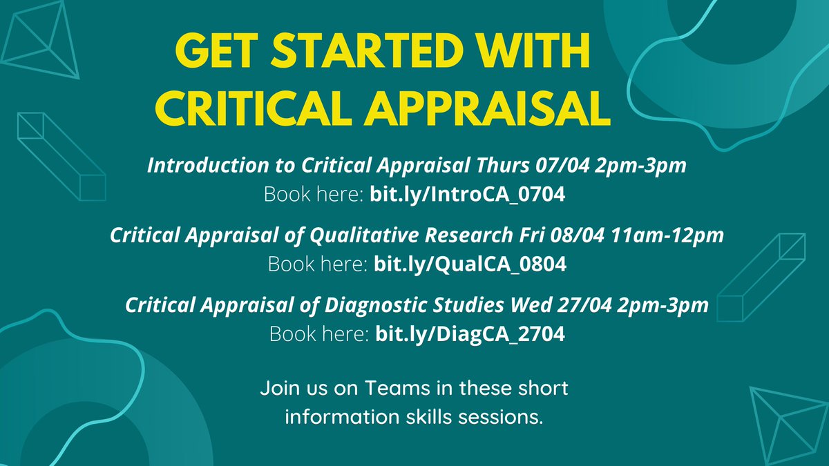 NUH Library Services (@nuhlibrary) on Twitter photo Get started with Critical Appraisal in April in our handy Teams sessions for half day. More info & Booking links in photo.
<a href="/NUHNursing/">NUH Nursing</a> <a href="/NUHInstitute/">Institute of Care Excellence</a> <a href="/NUHPMED/">PMED at NUH City & QMC</a> <a href="/NUH_AHPs/">NUH Allied Health Professionals</a> <a href="/NUHResearchHCS/">@NUHResearchHCS</a> <a href="/NUHDREEAM/">DREEAM</a> <a href="/NUHResearchAHPs/">NUH Research AHPs</a> @TeamNUH Get started with Critical Appraisal in April in our handy Teams sessions for half day. More info & Booking links in photo.
<a href="/NUHNursing/">NUH Nursing</a> <a href="/NUHInstitute/">Institute of Care Excellence</a> <a href="/NUHPMED/">PMED at NUH City & QMC</a> <a href="/NUH_AHPs/">NUH Allied Health Professionals</a> <a href="/NUHResearchHCS/">@NUHResearchHCS</a> <a href="/NUHDREEAM/">DREEAM</a> <a href="/NUHResearchAHPs/">NUH Research AHPs</a> @TeamNUH