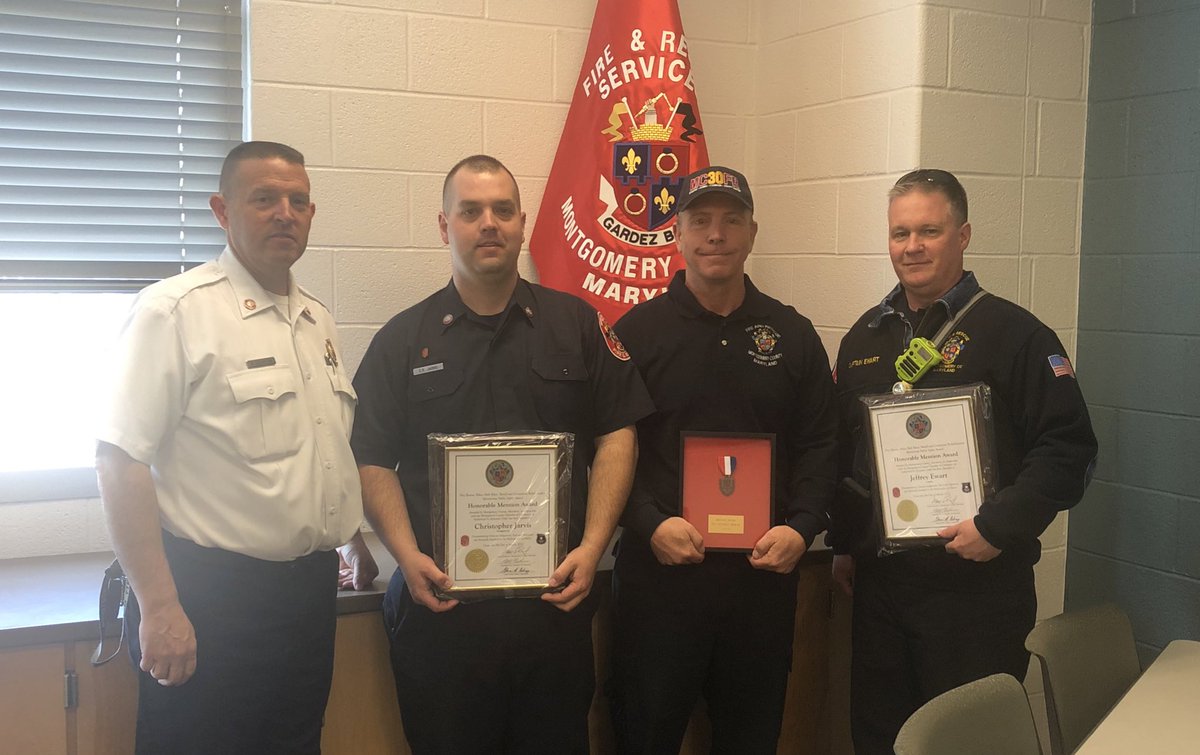 mcfrsPIO's tweet photo. In the meantime for the next week or so @mcfrs Fire Chief Scott Goldstein will be meeting w/ this year’s Awardees to present their Valor Awards @MontgomeryCoMD - CONGRATS!! Captain Jeff Ewart, FF Steve Horak (Bronze Medal of Valor), FF Chris Jarvis, #MCCCPSA @MCCCMD https://t.co/lMC8RO1Cb7