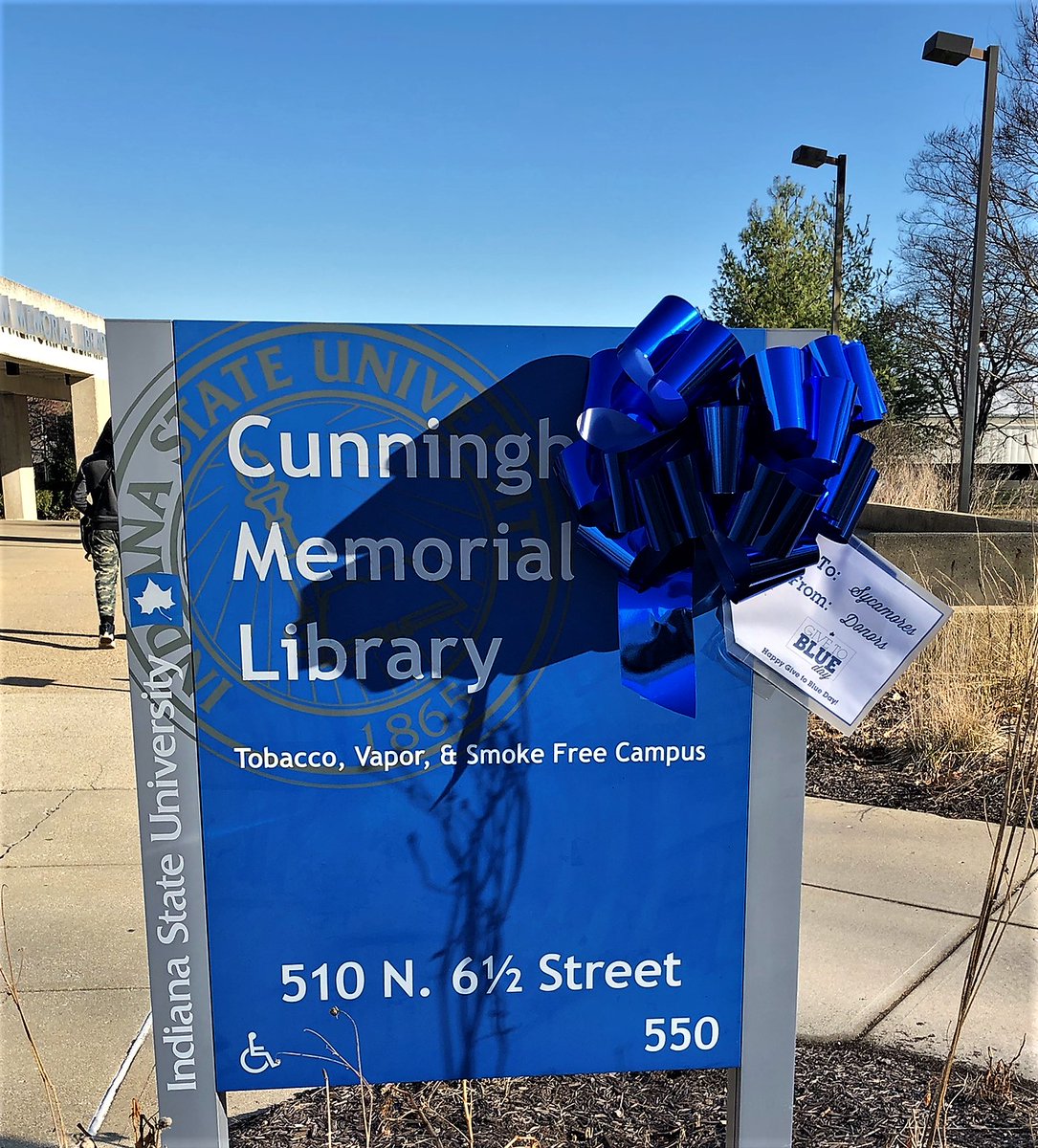 Give To Blue Day givetoblue.indstate.edu/giving-day/472… 

As of 10:44: Cunningham Memorial Library has raised $295 from 8 Donors!

#givetoblueday #givetoblue22 #WhatsYourBlue #LoveYourBlue #GiveToBlue #IndStateFriends #ForeverBlue #SycamorePride #BlueGivesBack