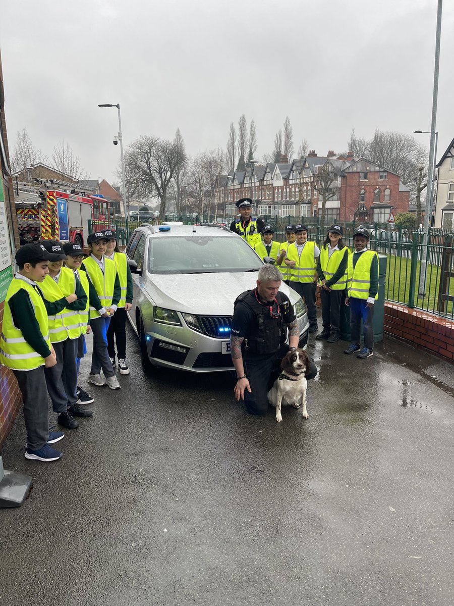 stjamesb21's tweet photo. What a brilliant way to end a rainy day! Children in year 5 met two different police dogs 🐶 the trainee PCSO’s asked lots of questions and learnt all about how hard the dogs work. #wmpdogs #lovelearning #police https://t.co/f5rZlrdOWF