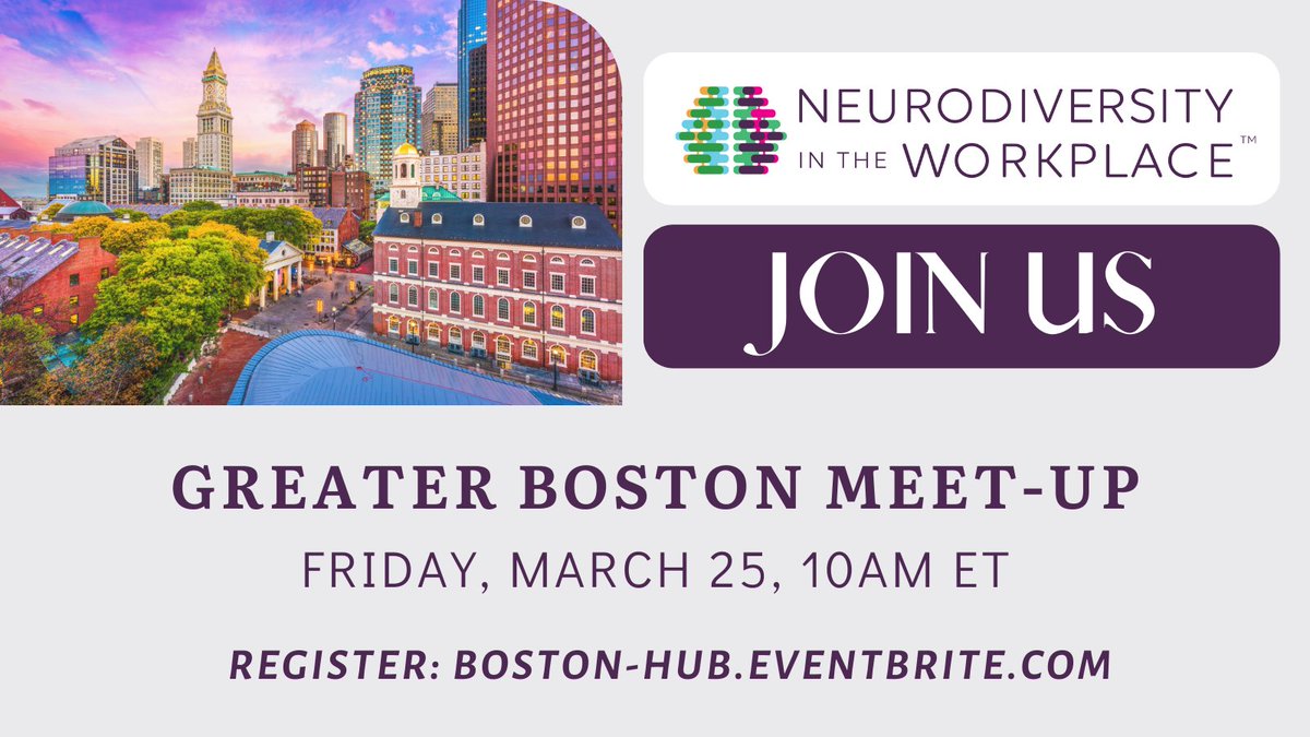 We invite our Boston community to join us on March 25th for our first meet-up of 2022! 
Register: Boston-Hub.Eventbrite.com 

#neurodiversity #Boston #networking