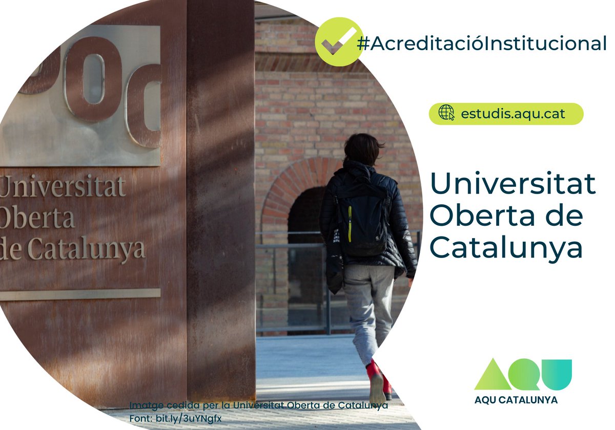 AQU Catalunya (@aqucatalunya) on Twitter photo ✅ La Universitat Oberta de Catalunya obté l’acreditació institucional 👉 bit.ly/3Ik8dYW
Enhorabona <a href="/UOCuniversitat/">UOCuniversitat</a> ✅ La Universitat Oberta de Catalunya obté l’acreditació institucional 👉 bit.ly/3Ik8dYW
Enhorabona <a href="/UOCuniversitat/">UOCuniversitat</a>