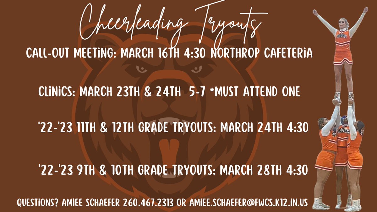 Cheerleading Call-out Meeting today in the Cafeteria @ 4:30!
