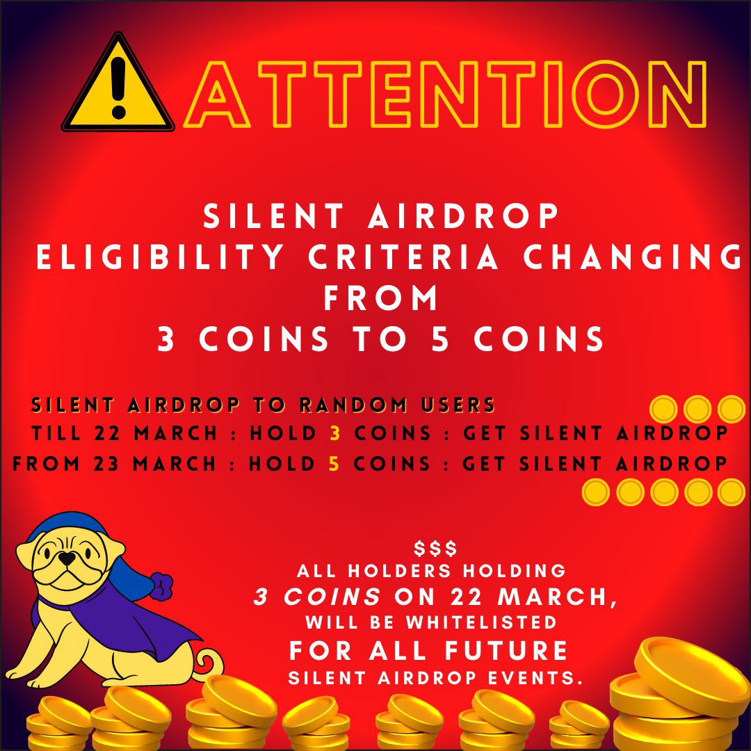 🐾DOG GIVEAWAY🐾

🎉Eligibility Criteria Increasing for Silent Airdrop from 3 Coins to 5 coins.💫⭐️

 🏆8 WINNERS OF 1 $DOG EACH🏆 

🐶 Follow @TAPAN314, @DogeNftL &amp; <a href="/netcas28/">MommyCastle</a> 
🐶 LIKE, RETWEET this Tweet
🐶 TAG 3 friends

48hrs ⏳️ TP